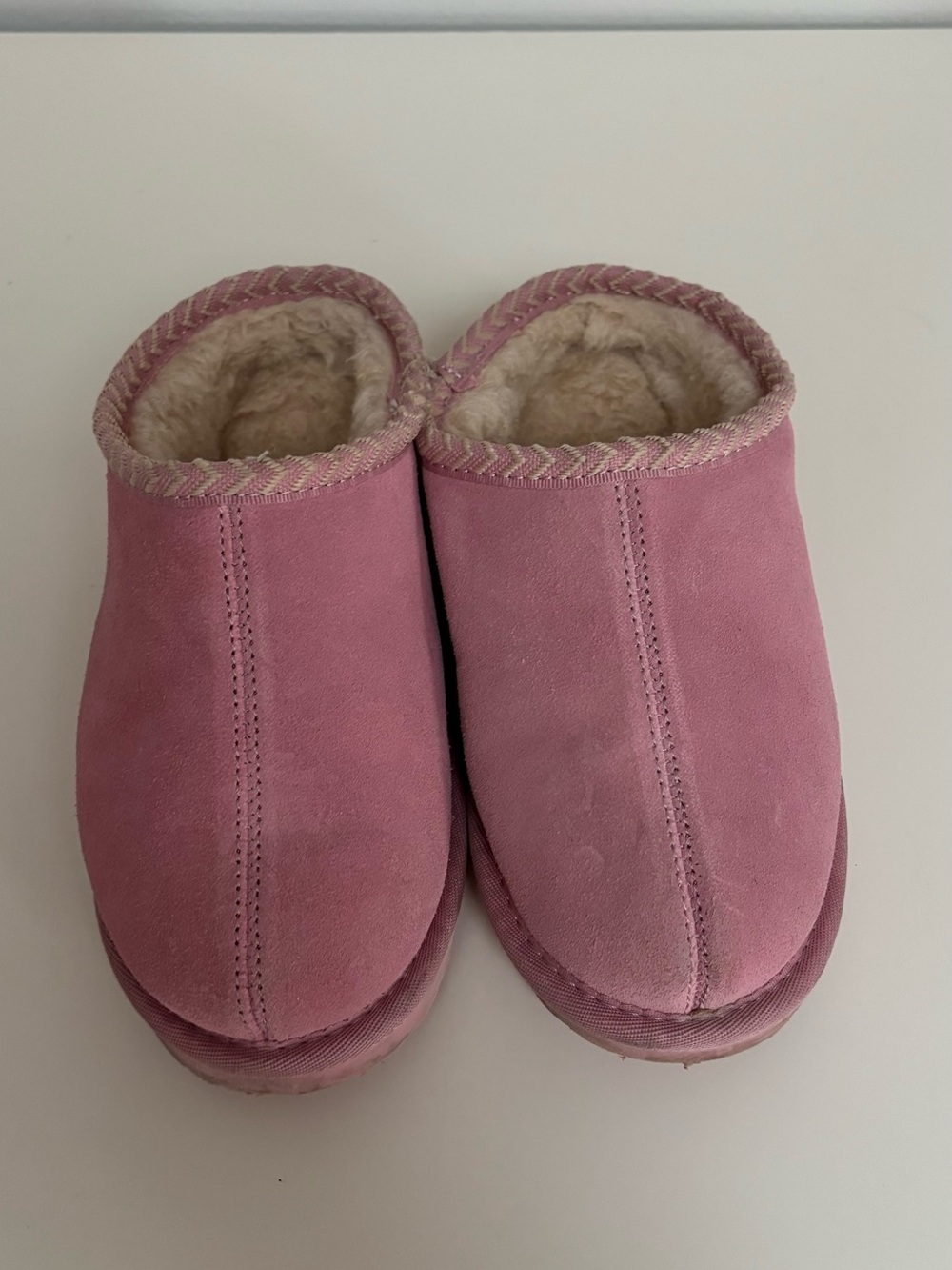 BearPaw Pink Suede Shearling-Lined Slip-On Slippers